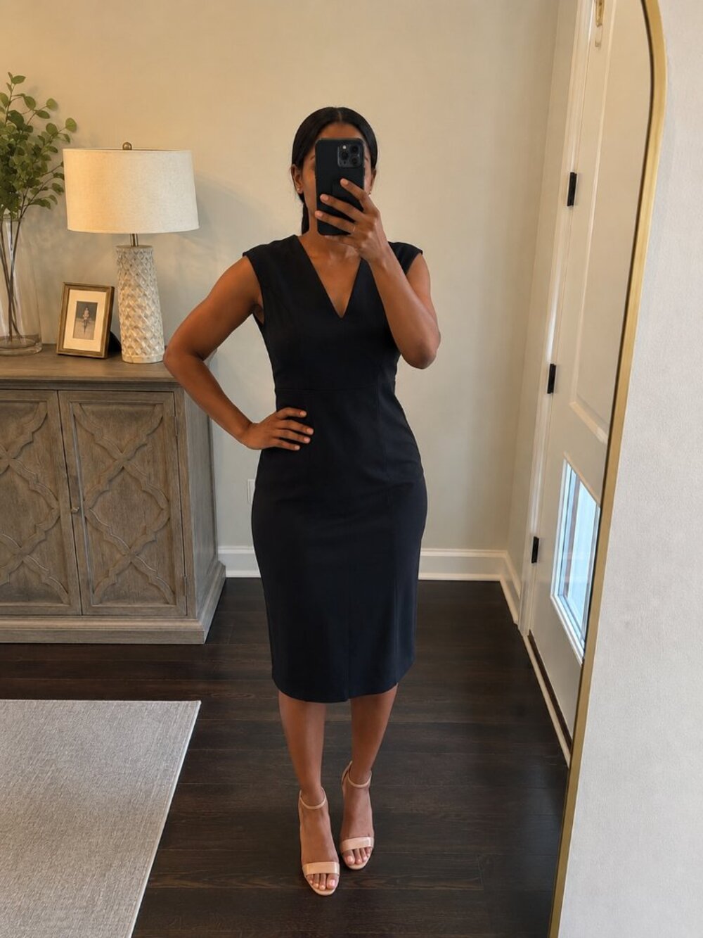 Sleeveless Black Midi Dress V-Neck Sheath Career Cocktail Dress Women's Size XL